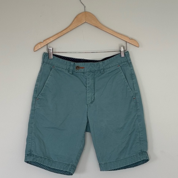 Ted Baker Blue Green Twill Shorts Classic Summer Preppy Size 30R - Picture 2 of 7